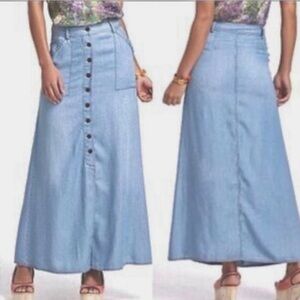 Anthropologie | Holding Horses Chambray Tencel Button Front Maxi Skirt, Size 8